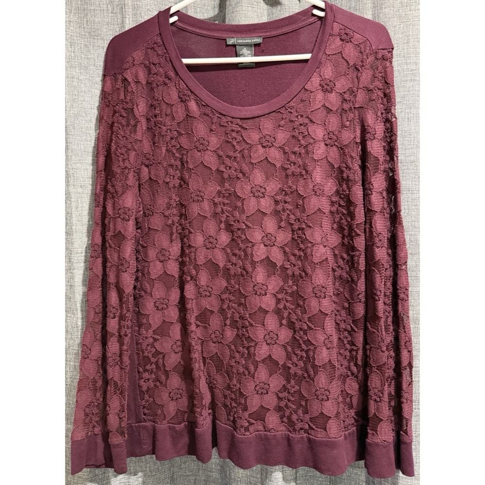 Adrianna Papell Womens Medium Long Lace Sleeves Maroon - Lace Overlay Top Floral